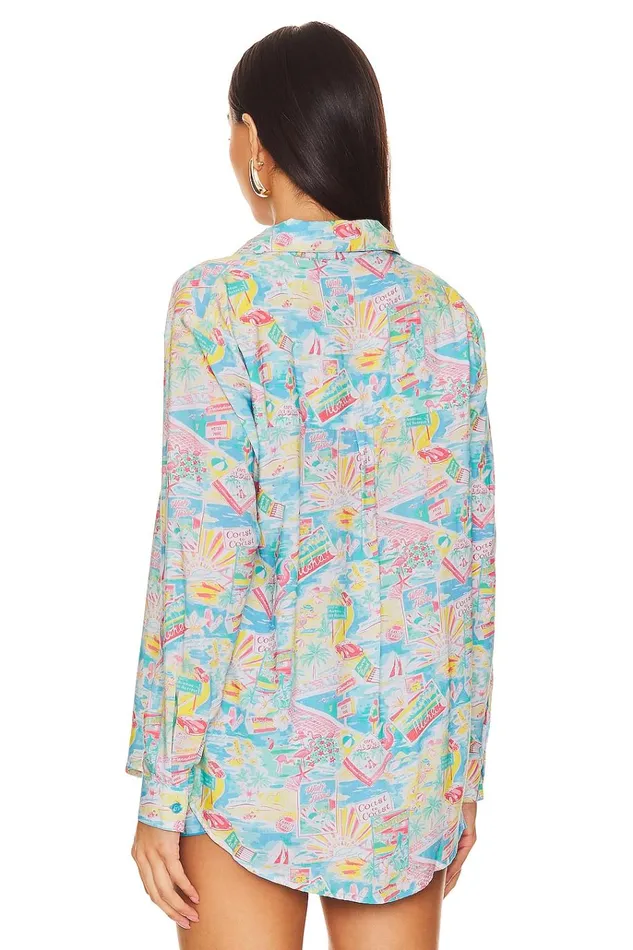 Groovy Delight Shirt Multi Blue Vacay Women Lovers Friends Tops