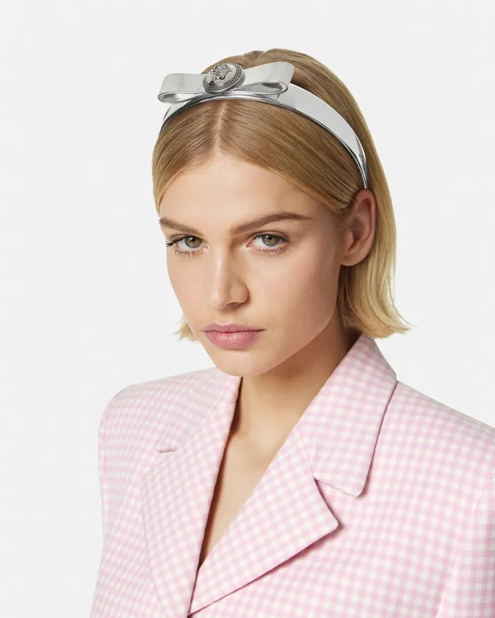 Hair Accessories Women Versace Gianni Ribbon Metallic Headband Silver