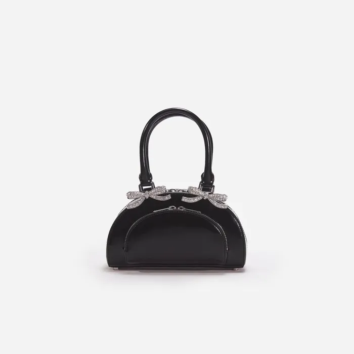 Handbags Women Self Portrait Black Leather Curved Mini Tote Bag
