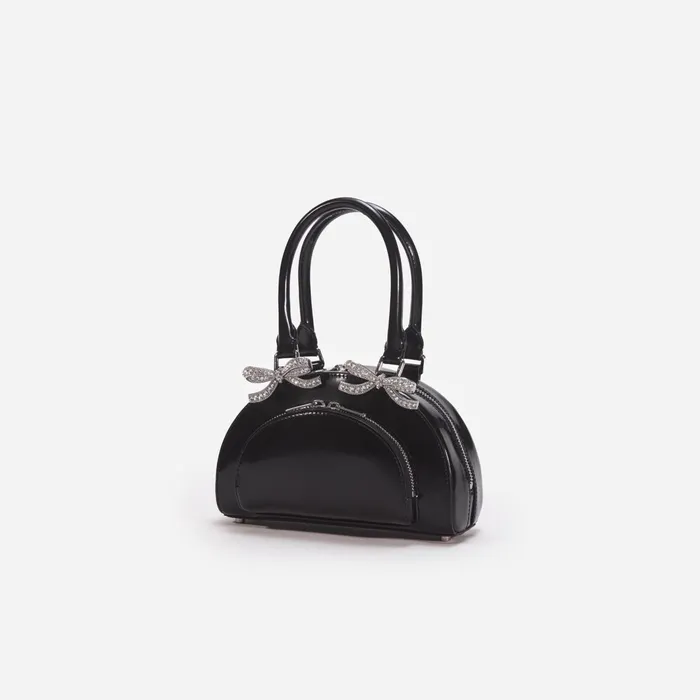 Handbags Women Self Portrait Black Leather Curved Mini Tote Bag