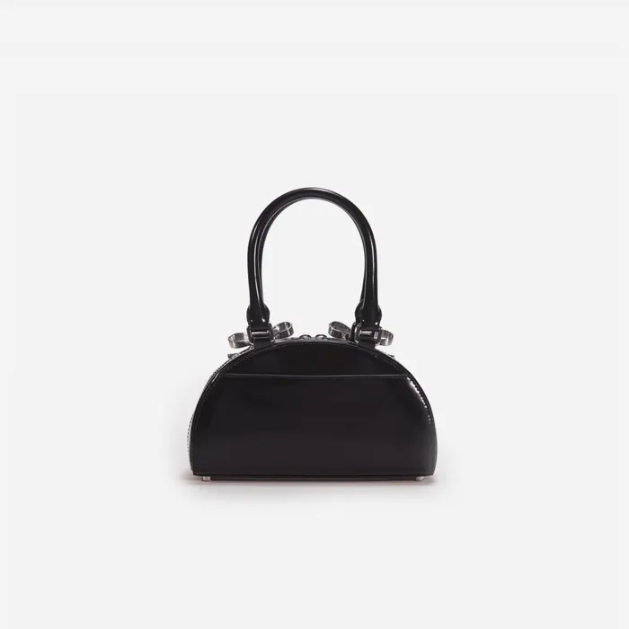 Handbags Women Self Portrait Black Leather Curved Mini Tote Bag