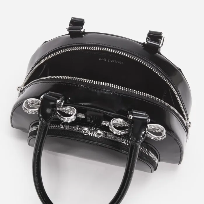 Handbags Women Self Portrait Black Leather Curved Mini Tote Bag