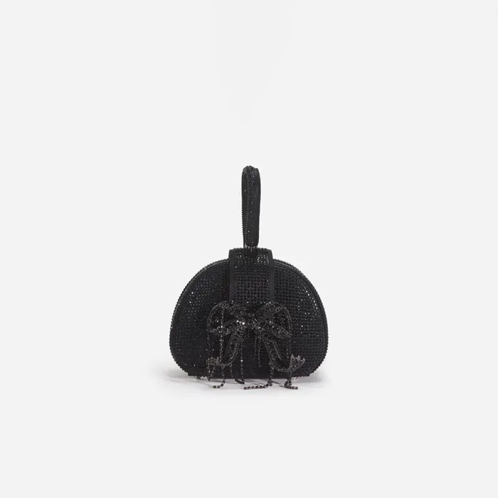 Handbags Women Self Portrait Black Rhinestone Top Handle Micro Bag Black