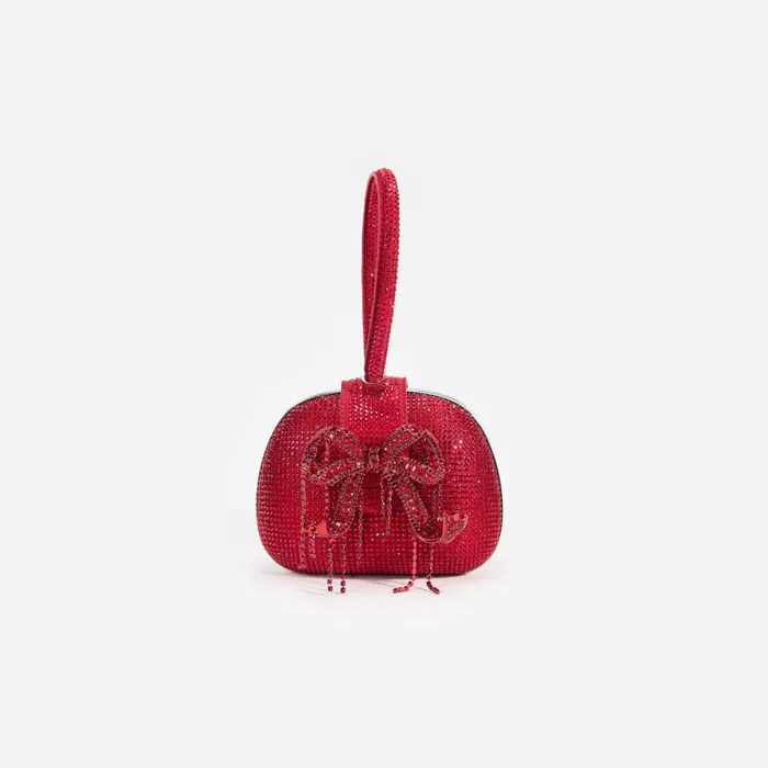 Handbags Women Self Portrait Burgundy Rhinestone Top Handle Clutch Bag