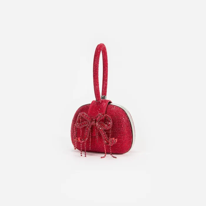 Handbags Women Self Portrait Burgundy Rhinestone Top Handle Clutch Bag