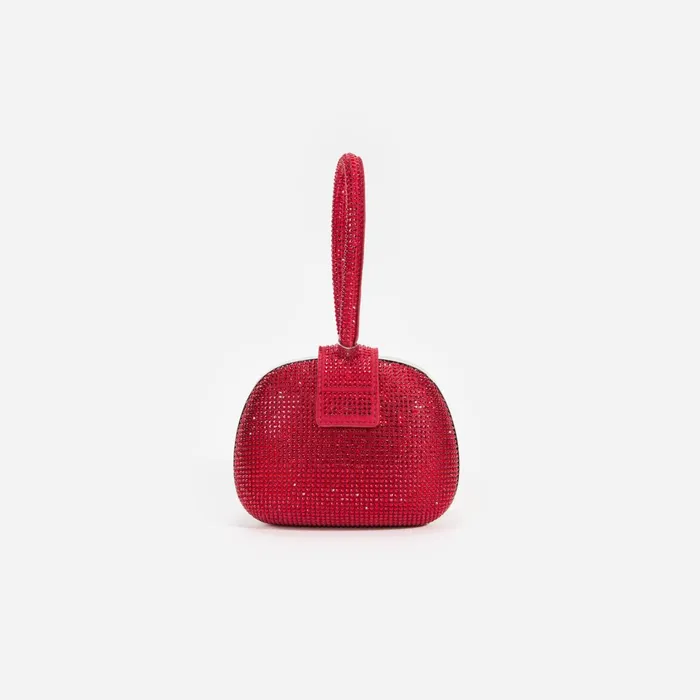 Handbags Women Self Portrait Burgundy Rhinestone Top Handle Clutch Bag