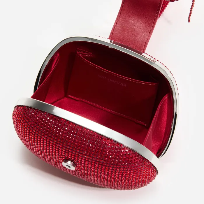 Handbags Women Self Portrait Burgundy Rhinestone Top Handle Clutch Bag