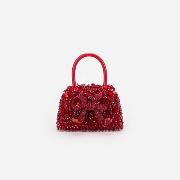 Handbags Women Self Portrait Red Embellished Micro Bow Bag