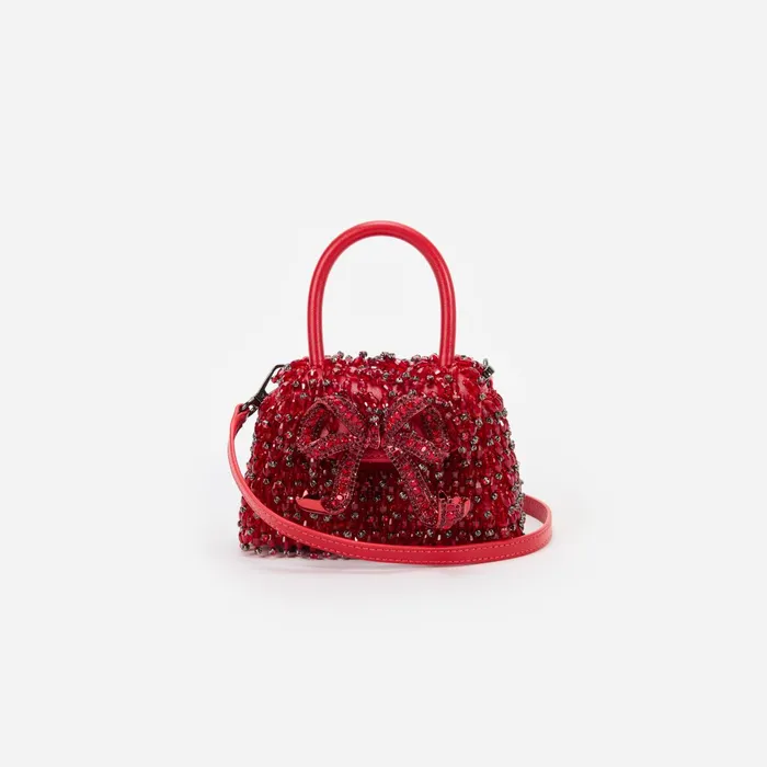 Handbags Women Self Portrait Red Embellished Micro Bow Bag