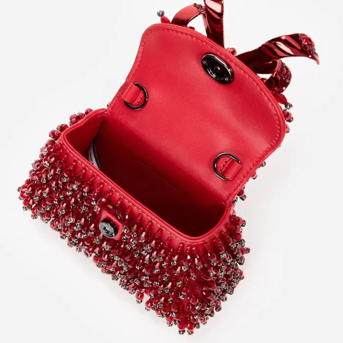 Handbags Women Self Portrait Red Embellished Micro Bow Bag