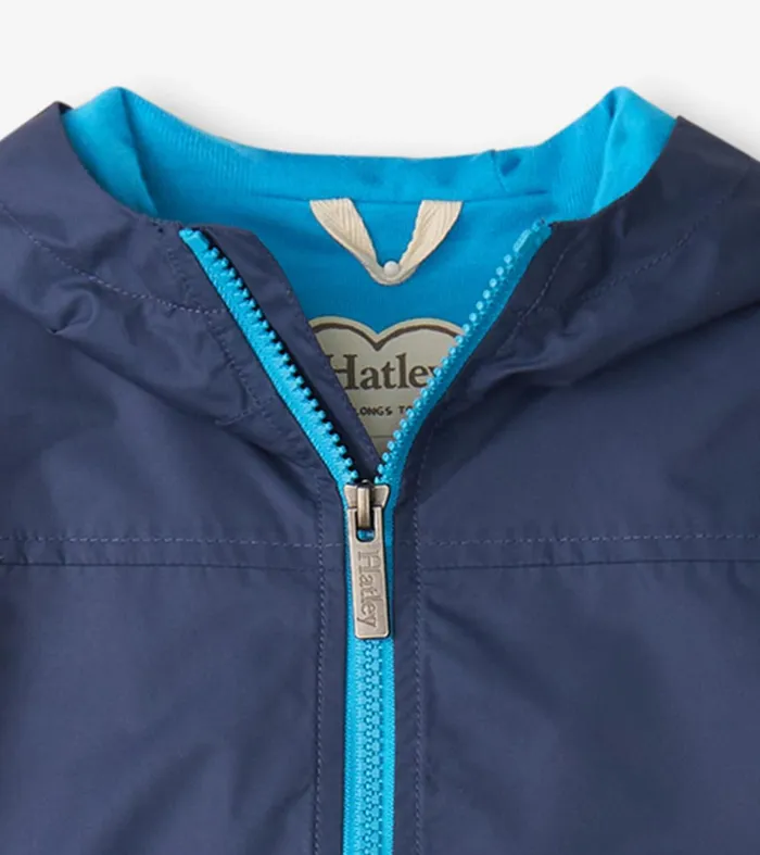 Hatley Rainwear GirlsBoys Navy ZipUp Lightweight Rain Jacket