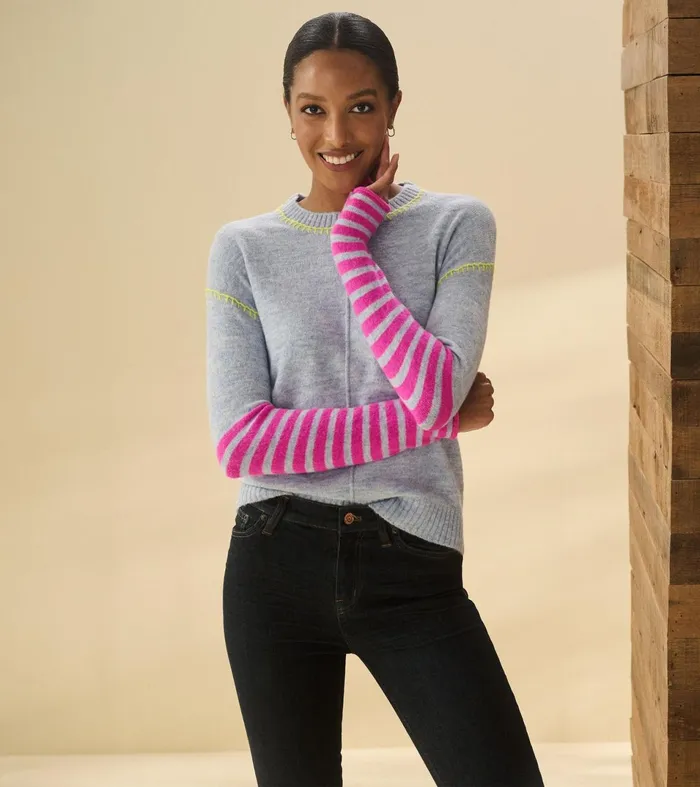 Hatley Sweaters Women Avery Sweater 8211 Hot Pink Stripes