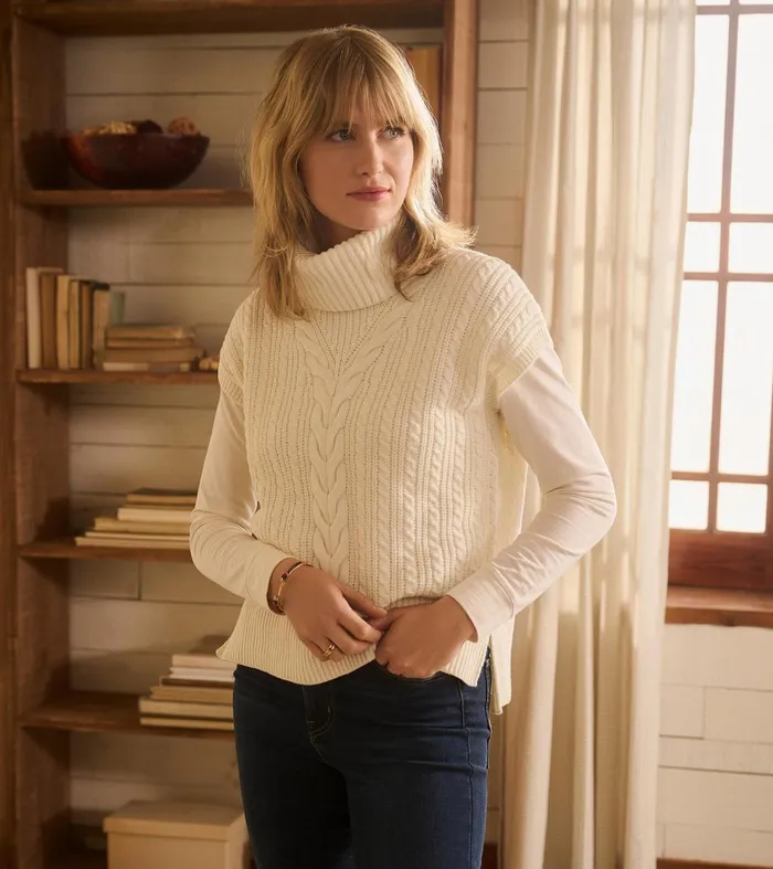 Hatley Sweaters Women Cable Knit Vest 8211 Winter White