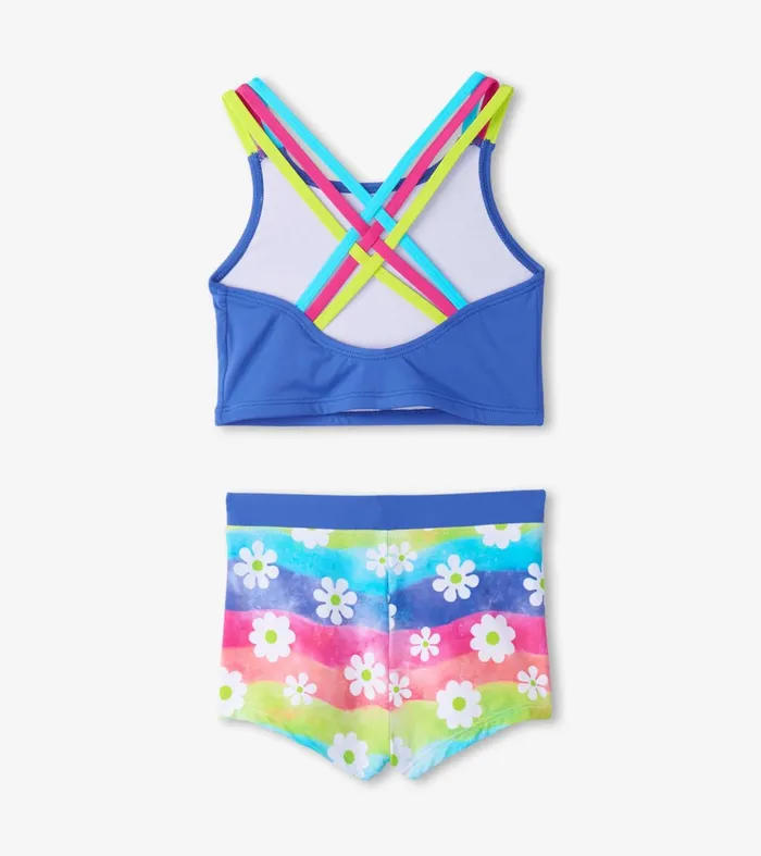 Hatley Swimwear Girls Girls Rainbow Flower TwoPiece Crop Top Bikini Set