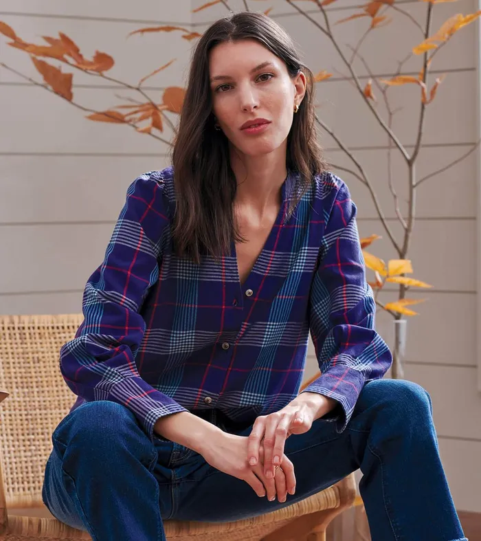 Hatley Tops Women Olivia Blouse 8211 Patriot Blue Plaid