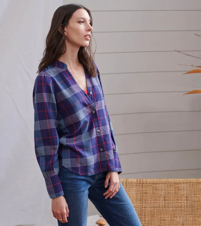 Hatley Tops Women Olivia Blouse 8211 Patriot Blue Plaid