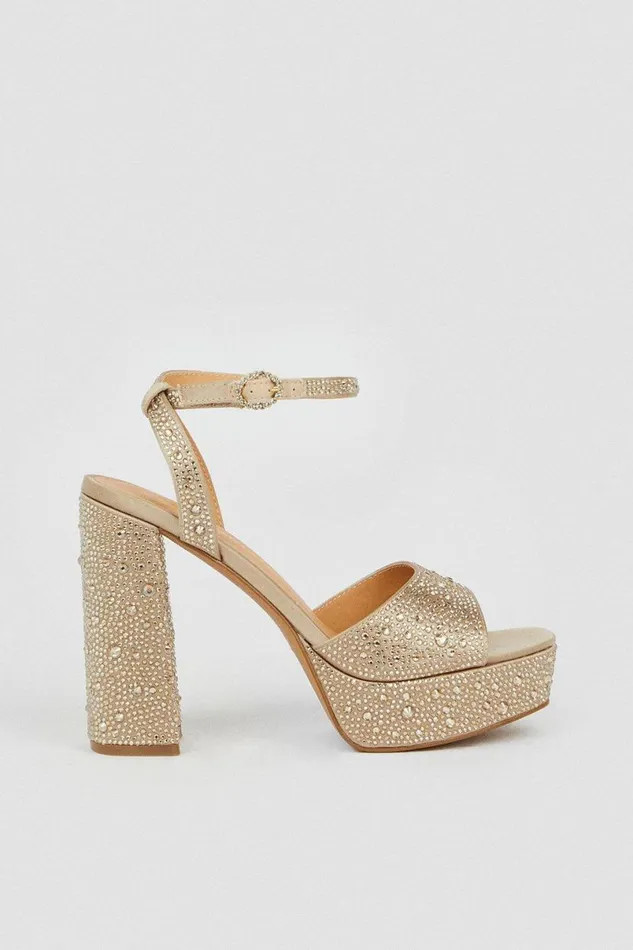 Heatseal Detail Diamante Platform Champagne Women Karen Millen Heels