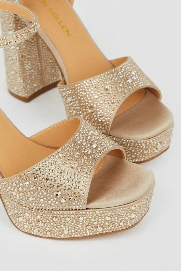 Heatseal Detail Diamante Platform Champagne Women Karen Millen Heels