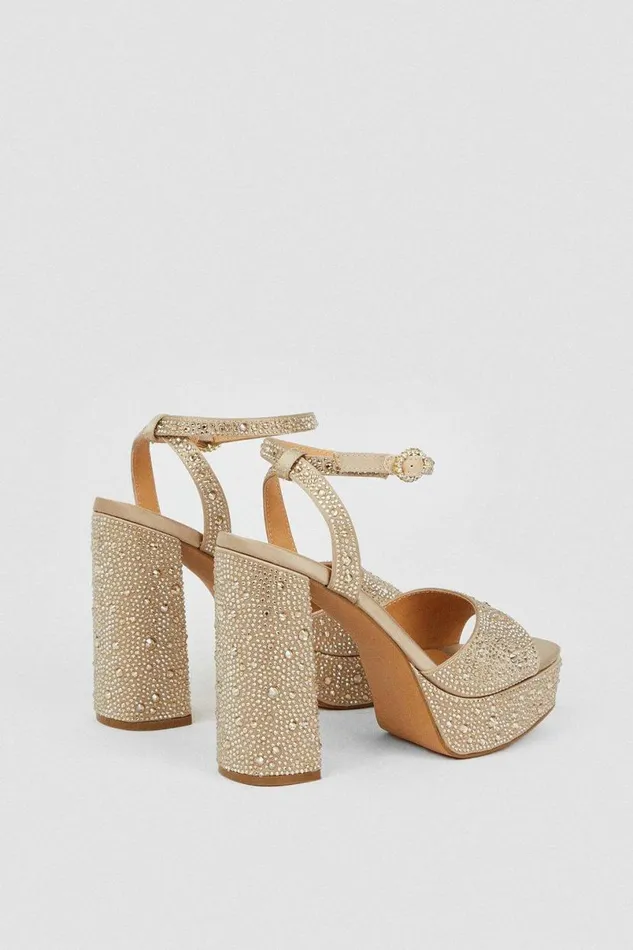 Heatseal Detail Diamante Platform Champagne Women Karen Millen Heels