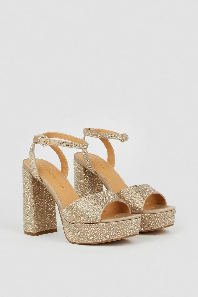 Heatseal Detail Diamante Platform Champagne Women Karen Millen Heels