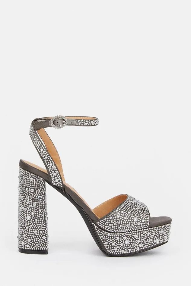 Heatseal Detail Diamante Platform Pewter Women Karen Millen Heels