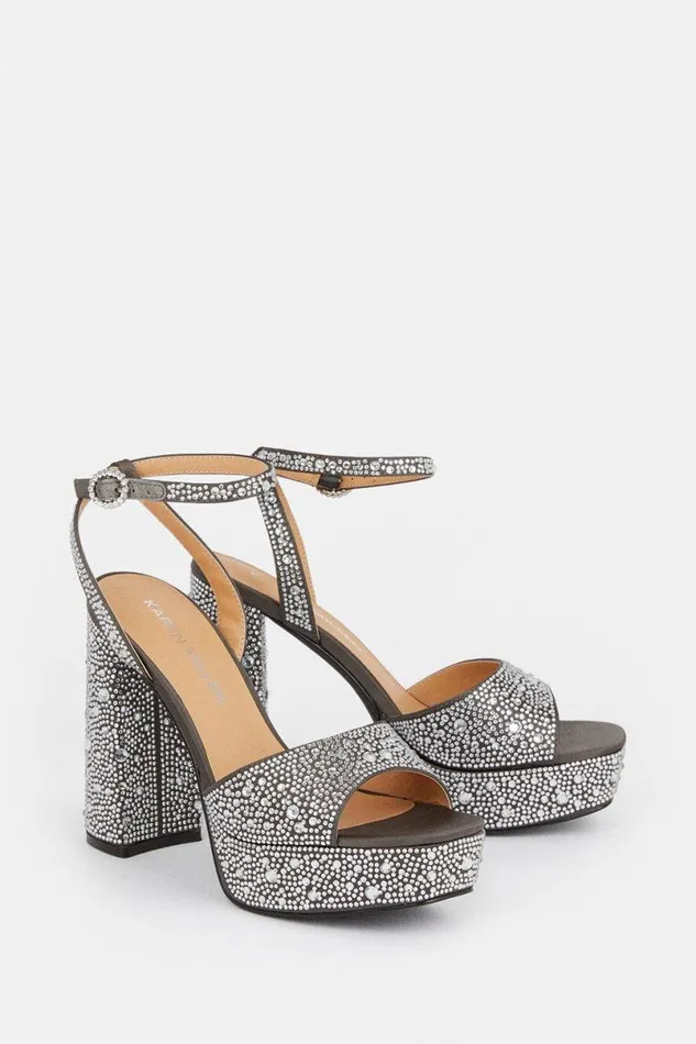 Heatseal Detail Diamante Platform Pewter Women Karen Millen Heels