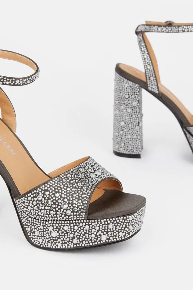 Heatseal Detail Diamante Platform Pewter Women Karen Millen Heels