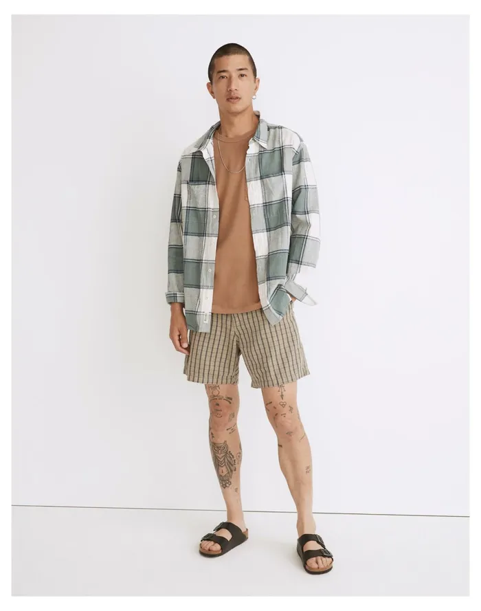 Hemp Cotton Printed Shorts Ash Green Men Madewell Shorts