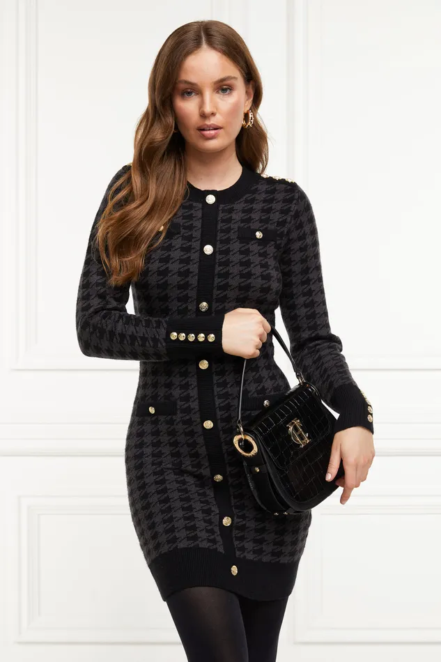 Hepburn Mini Dress Grey Houndstooth Women Holland Cooper Knitwear