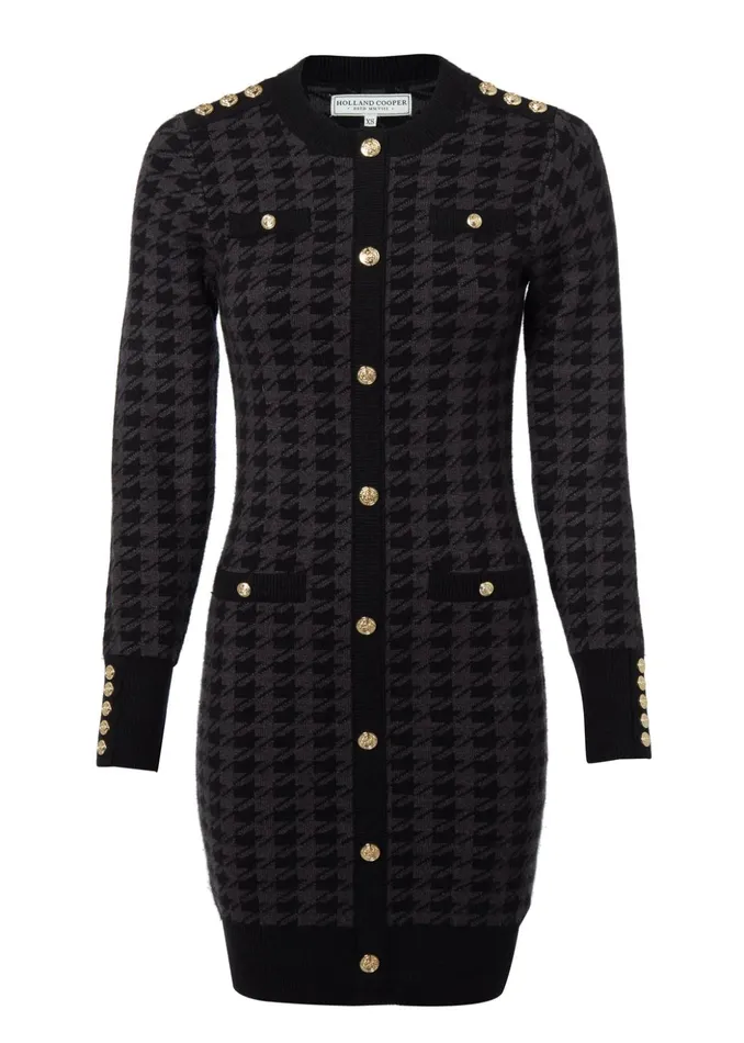 Hepburn Mini Dress Grey Houndstooth Women Holland Cooper Knitwear