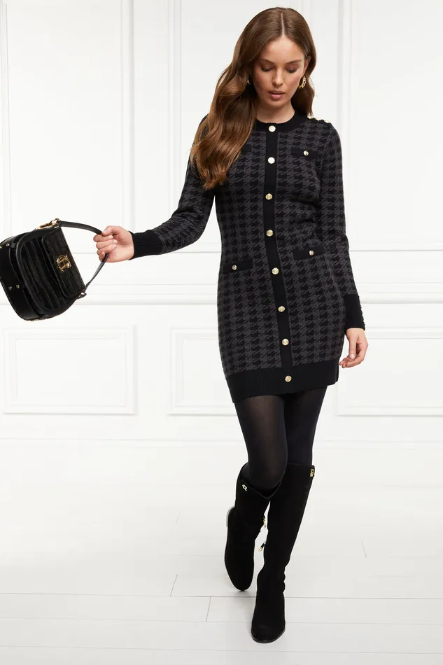 Hepburn Mini Dress Grey Houndstooth Women Holland Cooper Knitwear