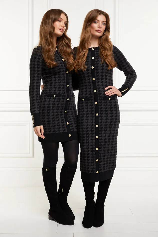 Hepburn Mini Dress Grey Houndstooth Women Holland Cooper Knitwear
