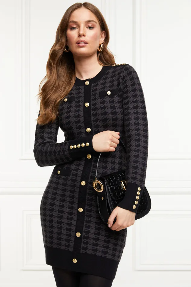 Hepburn Mini Dress Grey Houndstooth Women Holland Cooper Knitwear