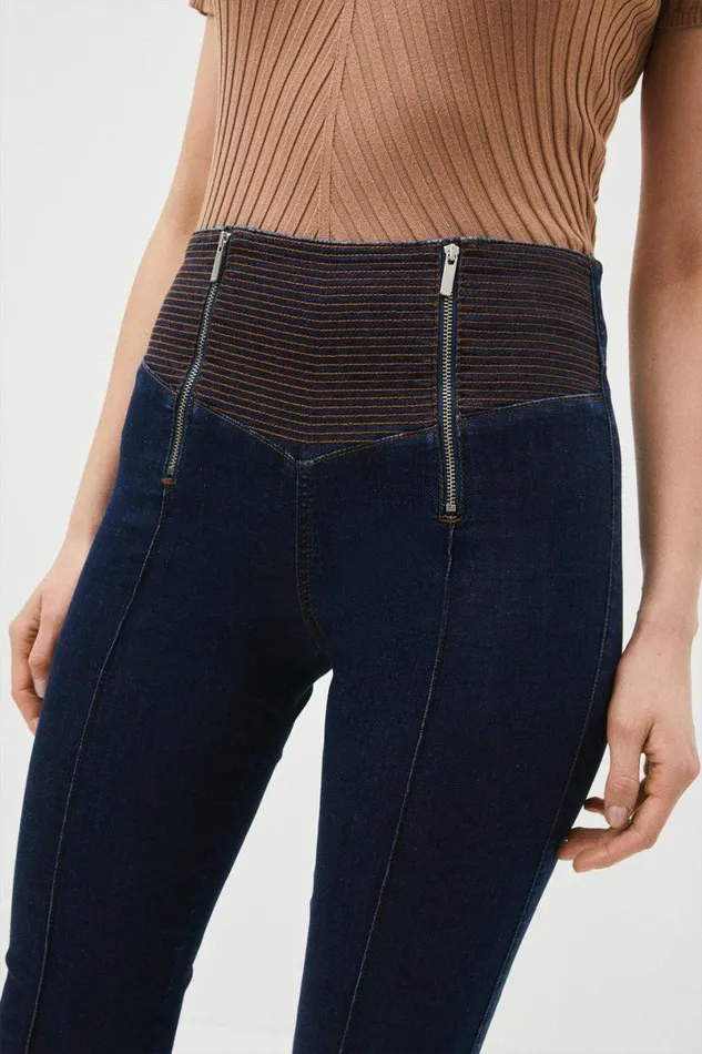 High Rise Skinny Zip Detail Stretch Jeans Indigo Women Karen Millen Jeans