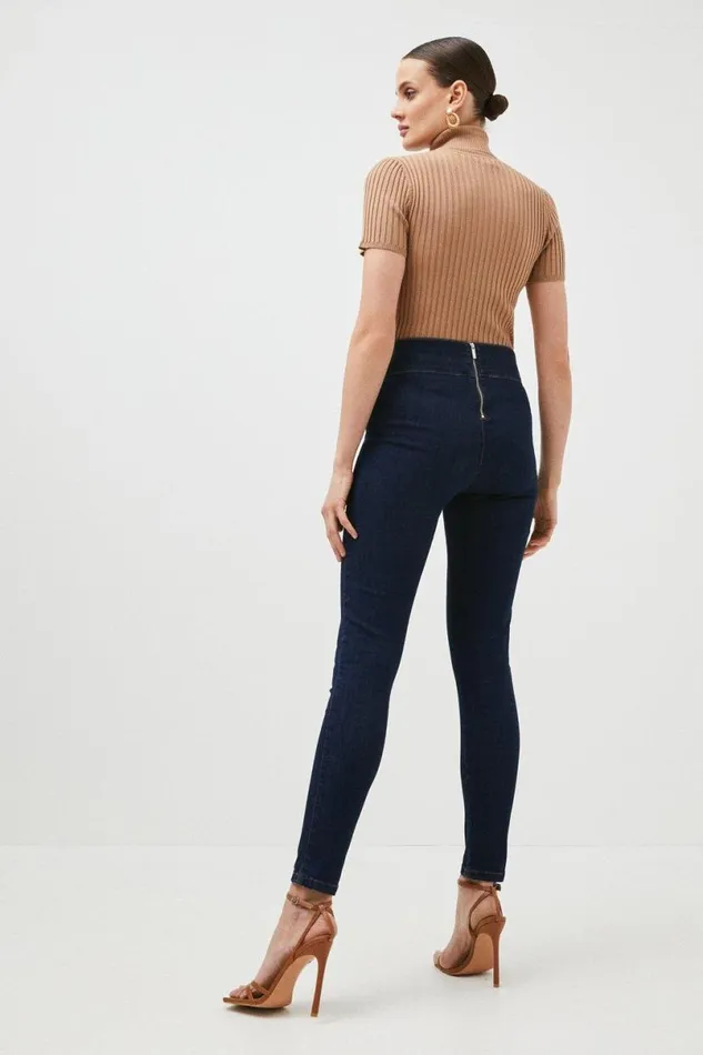 High Rise Skinny Zip Detail Stretch Jeans Indigo Women Karen Millen Jeans