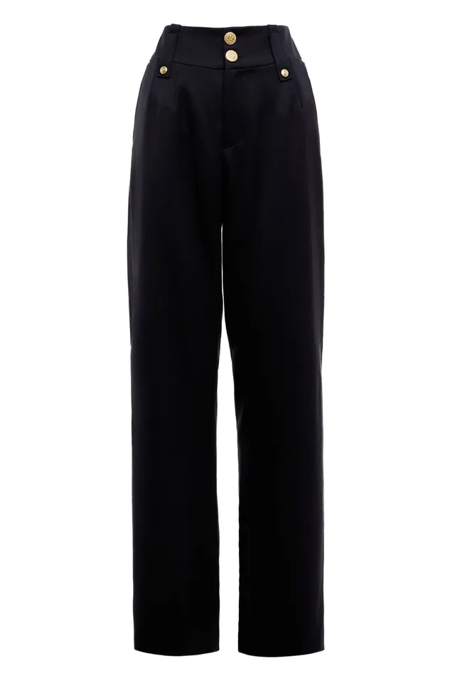 High Waisted Straight Trouser Black Barathea Women Holland Cooper Trousers High Waisted Straight Trouser Black Barathea Women Holland Cooper Trousers