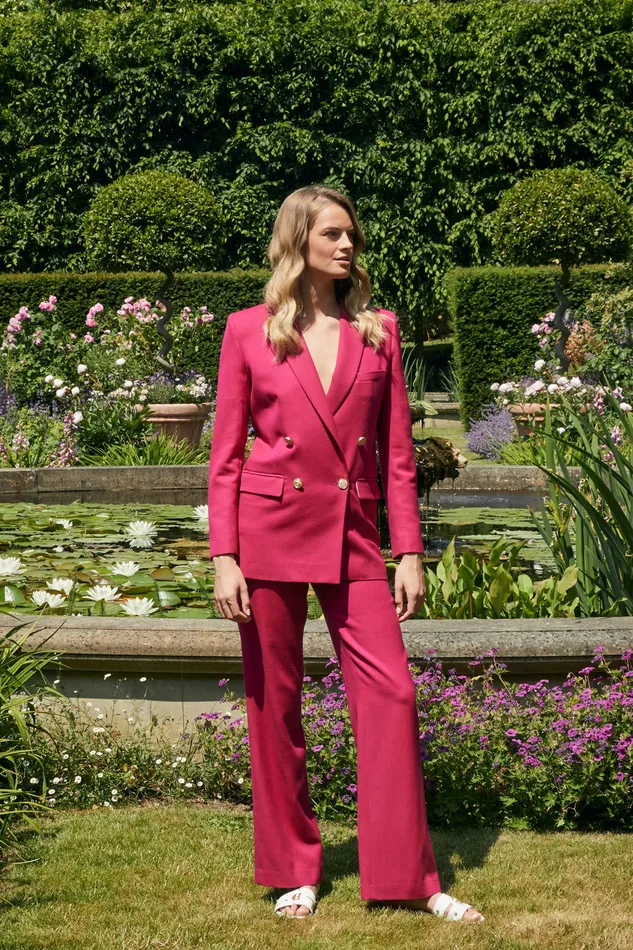 High Waisted Straight Trouser Hot Pink Barathea Women Holland Cooper Trousers