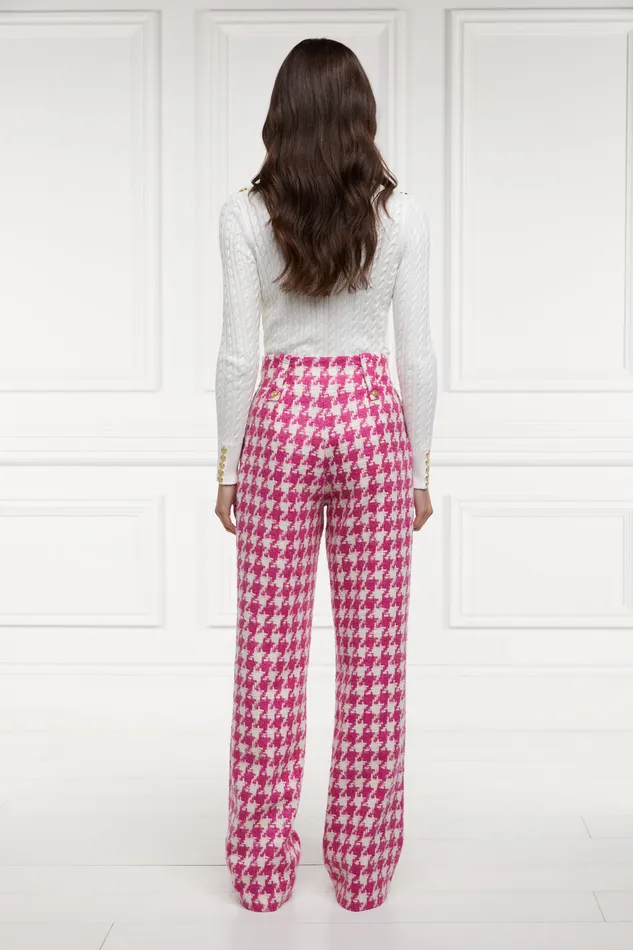 High Waisted Straight Trouser Hot Pink Large Scale Houndstooth Women Holland Cooper Trousers