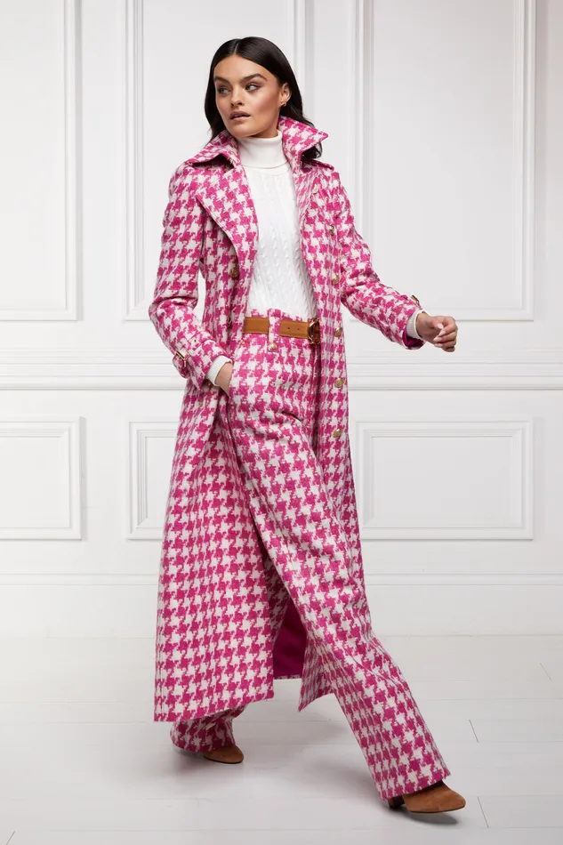 High Waisted Straight Trouser Hot Pink Large Scale Houndstooth Women Holland Cooper Trousers High Waisted Straight Trouser Hot Pink Large Scale Houndstooth Women Holland Cooper Trousers