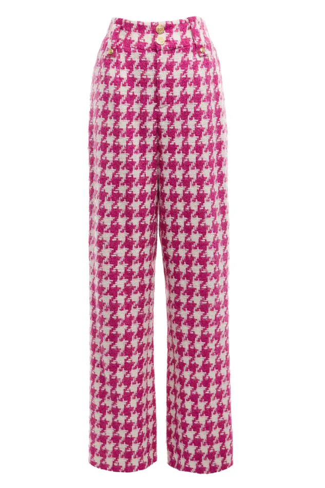 High Waisted Straight Trouser Hot Pink Large Scale Houndstooth Women Holland Cooper Trousers High Waisted Straight Trouser Hot Pink Large Scale Houndstooth Women Holland Cooper Trousers