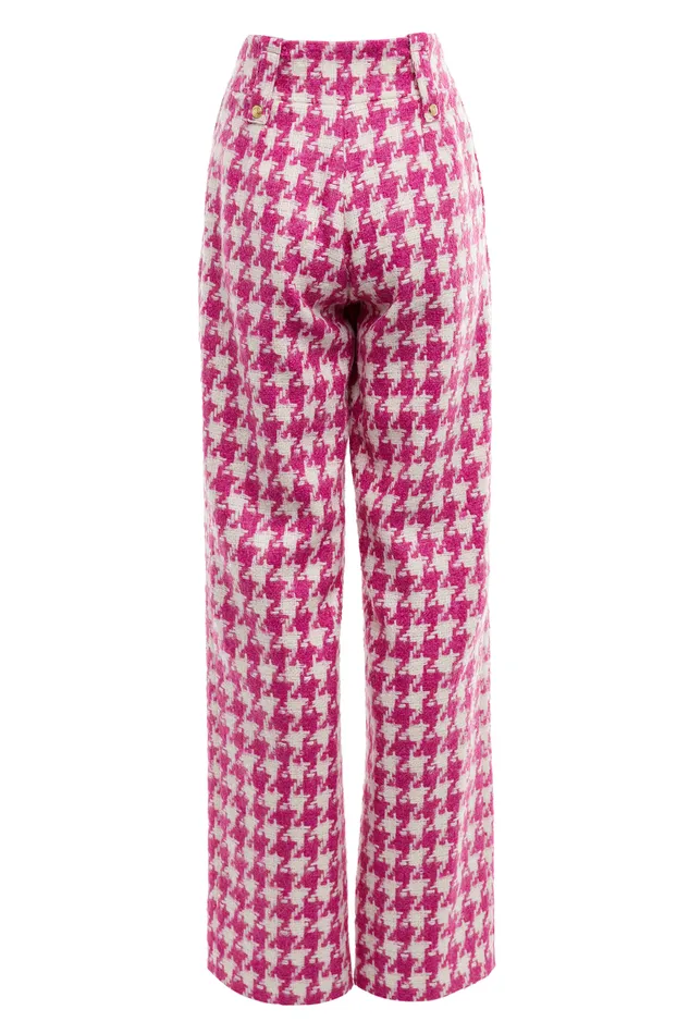 High Waisted Straight Trouser Hot Pink Large Scale Houndstooth Women Holland Cooper Trousers High Waisted Straight Trouser Hot Pink Large Scale Houndstooth Women Holland Cooper Trousers
