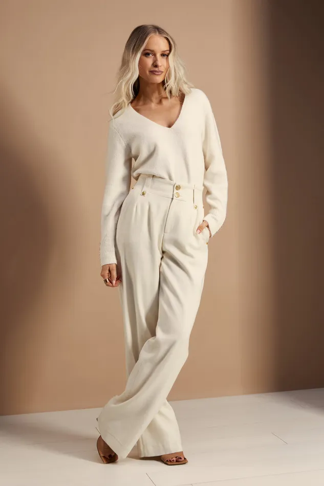 High Waisted Straight Trouser Ivory Women Holland Cooper Trousers