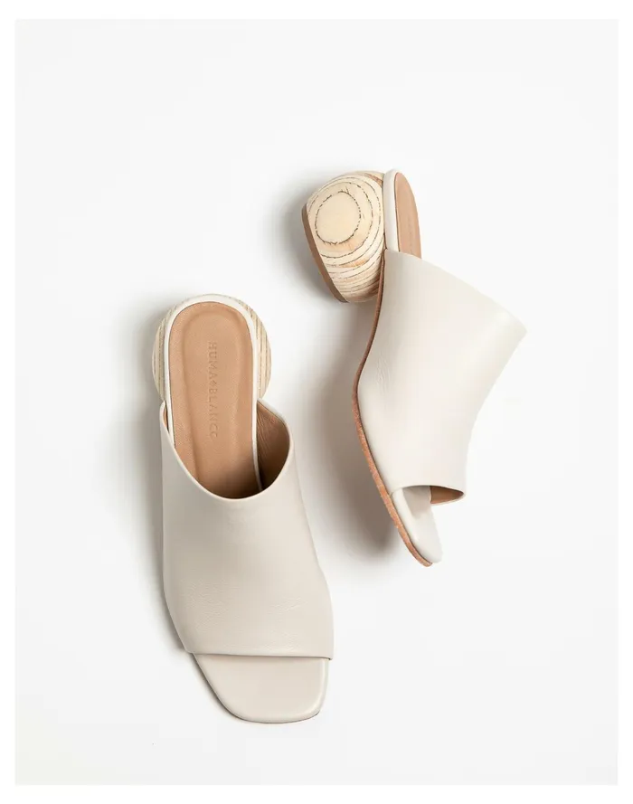 HUMA BLANCO Leather Milla Sandal Mules Cream Women Madewell Heels
