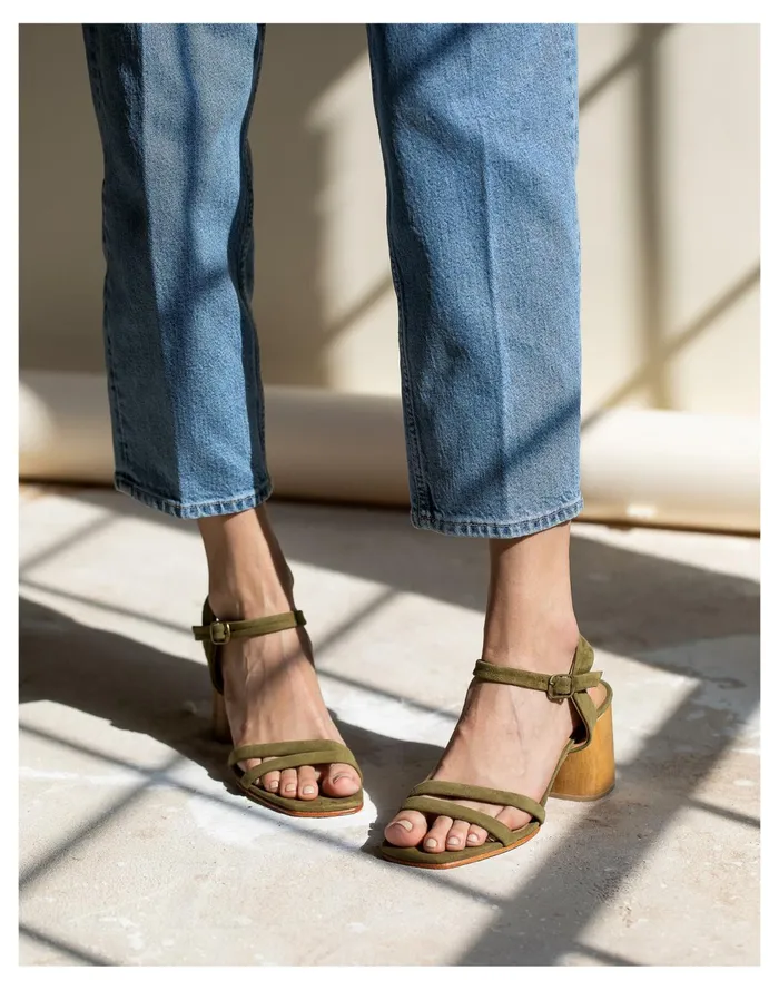 HUMA BLANCO Suede Nadia Sandals Olive Women Madewell Heels HUMA BLANCO Suede Nadia Sandals Olive Women Madewell Heels