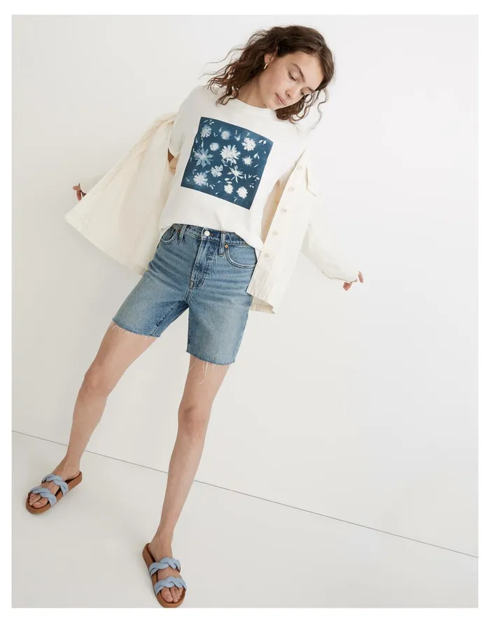 Indigo Floral Softfade Cotton Oversized Tee Lighthouse Women Madewell Tees