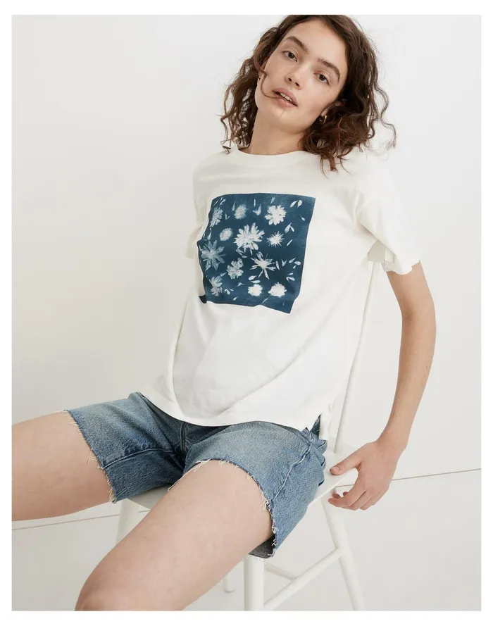 Indigo Floral Softfade Cotton Oversized Tee Lighthouse Women Madewell Tees