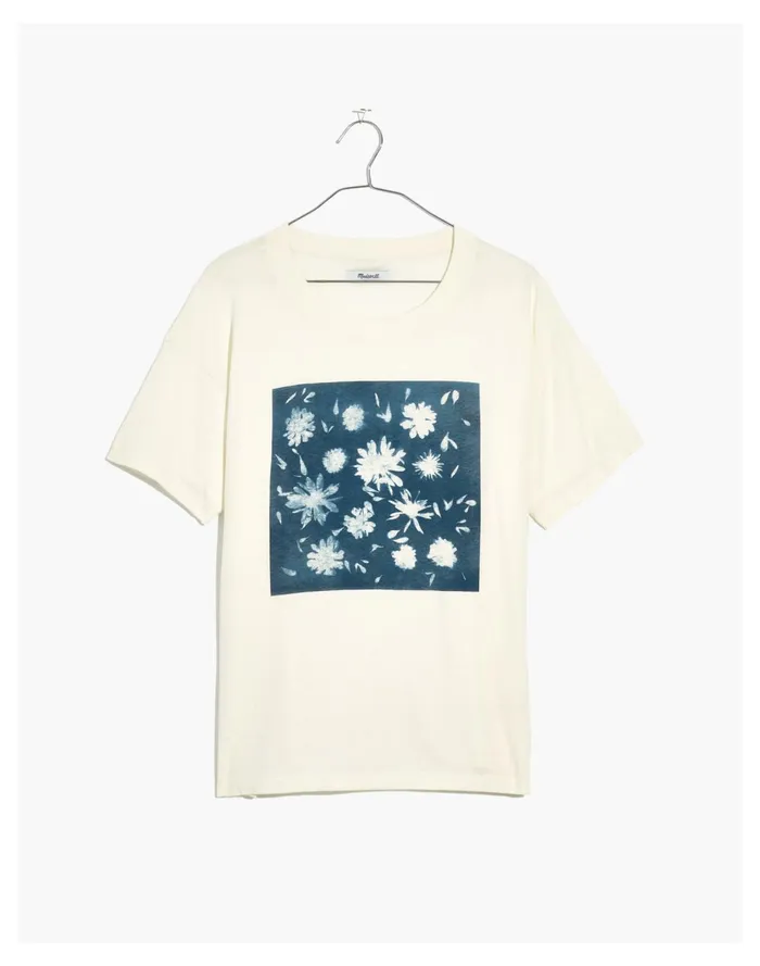 Indigo Floral Softfade Cotton Oversized Tee Lighthouse Women Madewell Tees