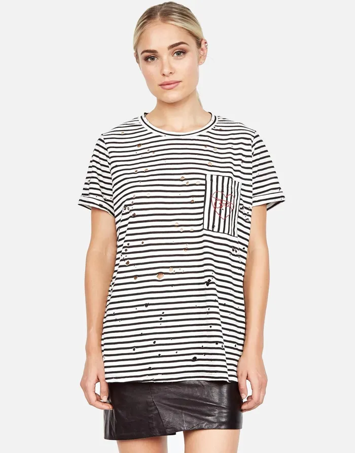 Iris Love Brat Heart Love Stripe Black Women039s Lauren Moshi Short Sleeve