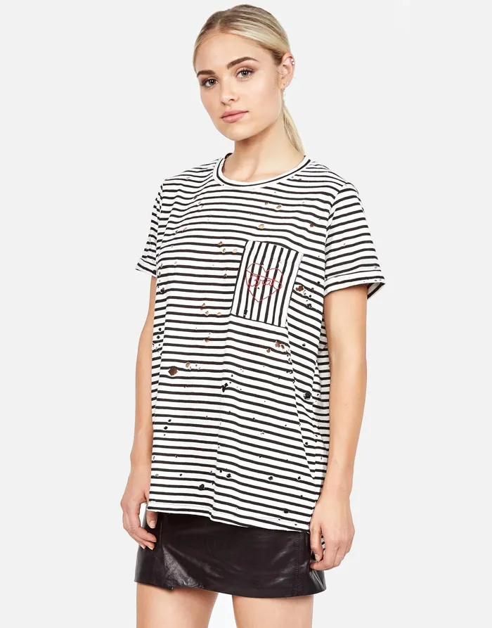 Iris Love Brat Heart Love Stripe Black Women039s Lauren Moshi Short Sleeve