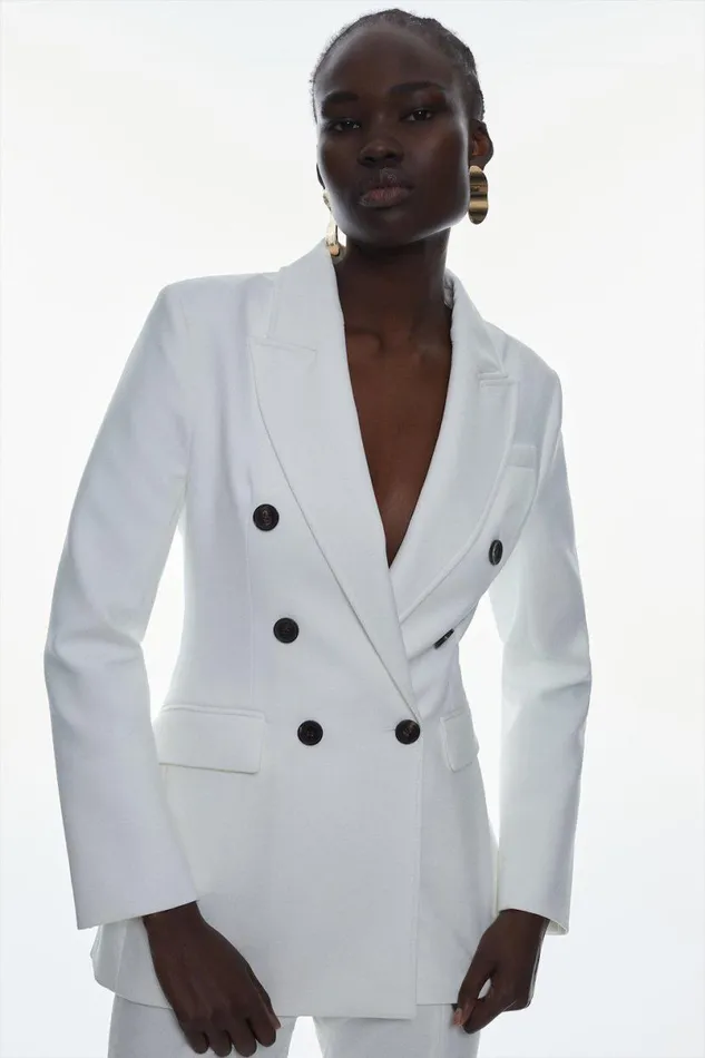Italian Compact Scuba Jersey Double Breasted Jacket Ivory Women Karen Millen Coats and Jackets